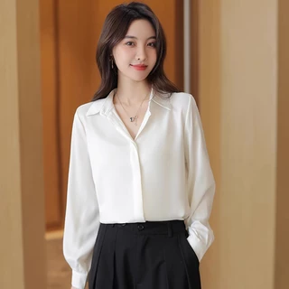 เสื้อเชิ้ตผู้หญิงแขนยาว(ปุ่มซ่อน) ชีฟองสีทึบใส่ทำงาน ใส่สบาย แฟชั่นสตรี สวยเรียบร้อย