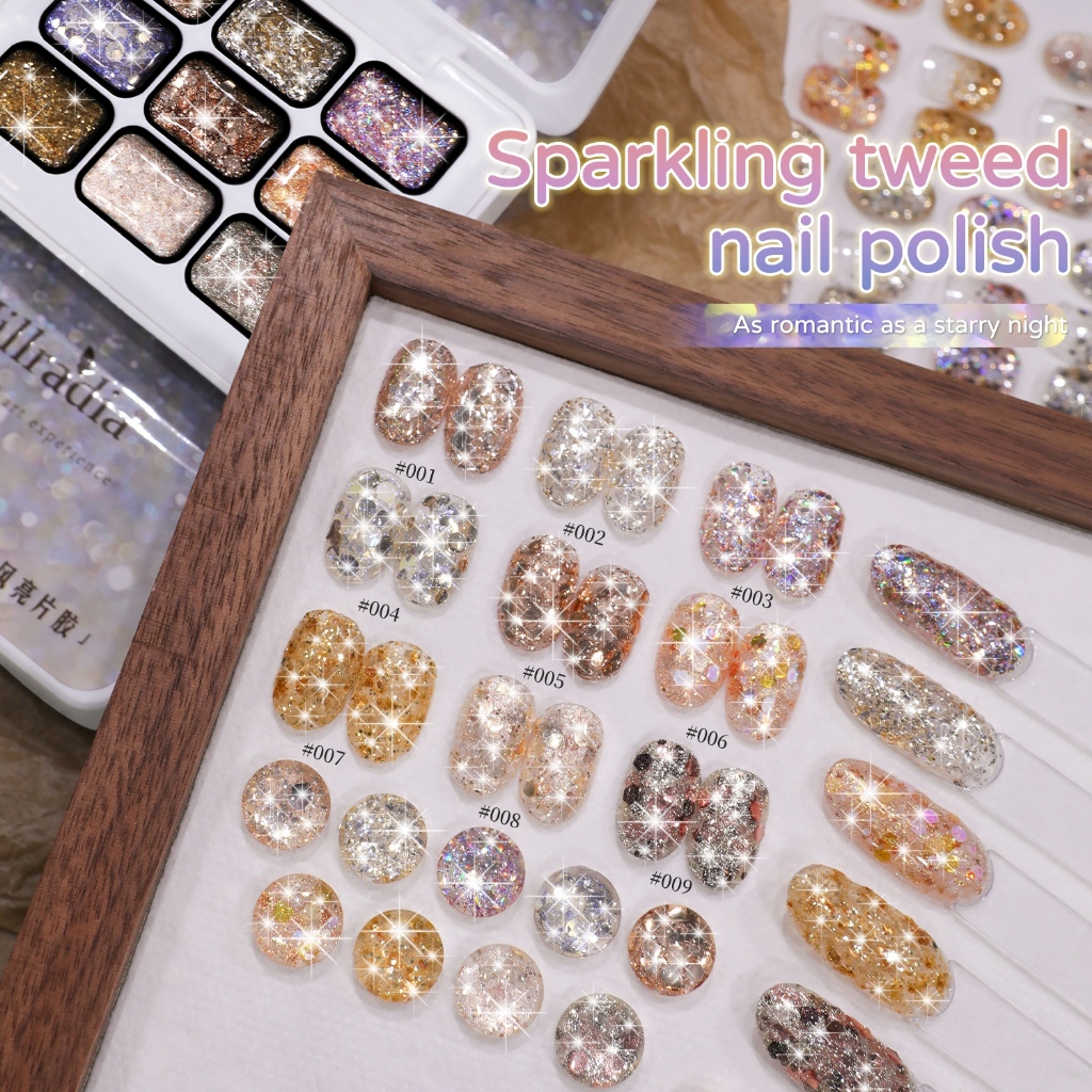 JILLRADIA-Champagne Gold Pearlescent Gel Nail Polish ชุด 9 สี กลอสติดทนนาน เหมาะสําหรับร้านเสริมสวยและทุกสีผิว