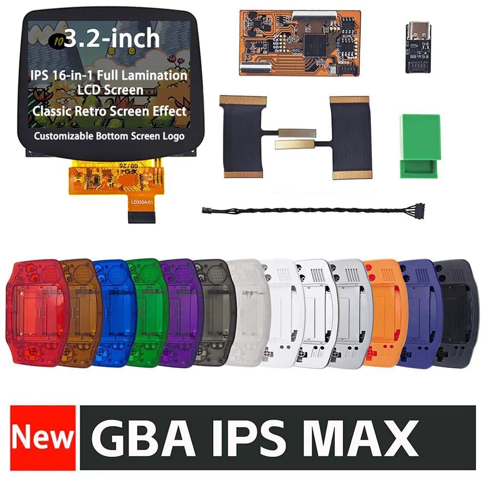3.2 นิ้ว GBA IPS MAX เคลือบลามิเนตชุดหน้าจอ LCD เฉพาะสําหรับ GameBoy Advance GBA โลโก้หน้าจอที่กําหน
