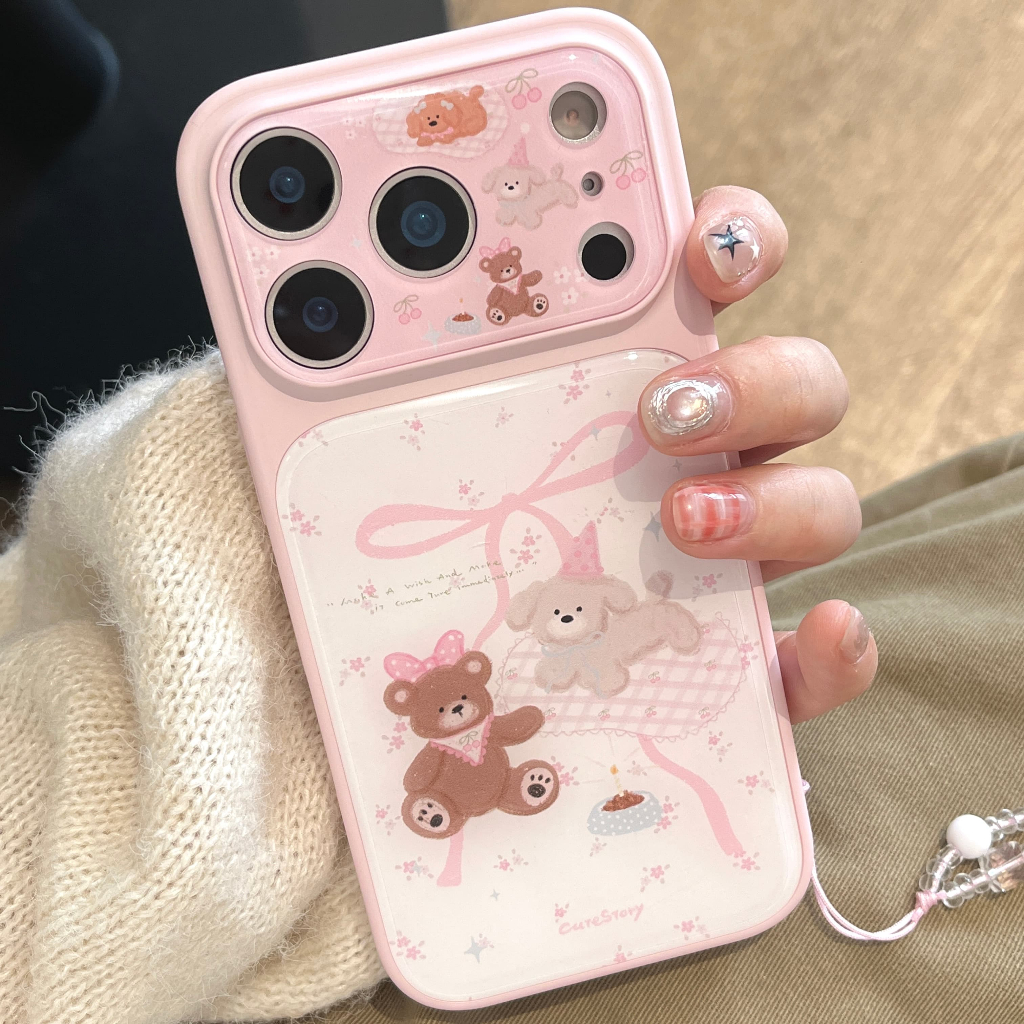 การ์ตูนน่ารักดอกไม้โบว์พรมหมีกับสร้อยข้อมือเคสโทรศัพท์สําห รูปที่ 4