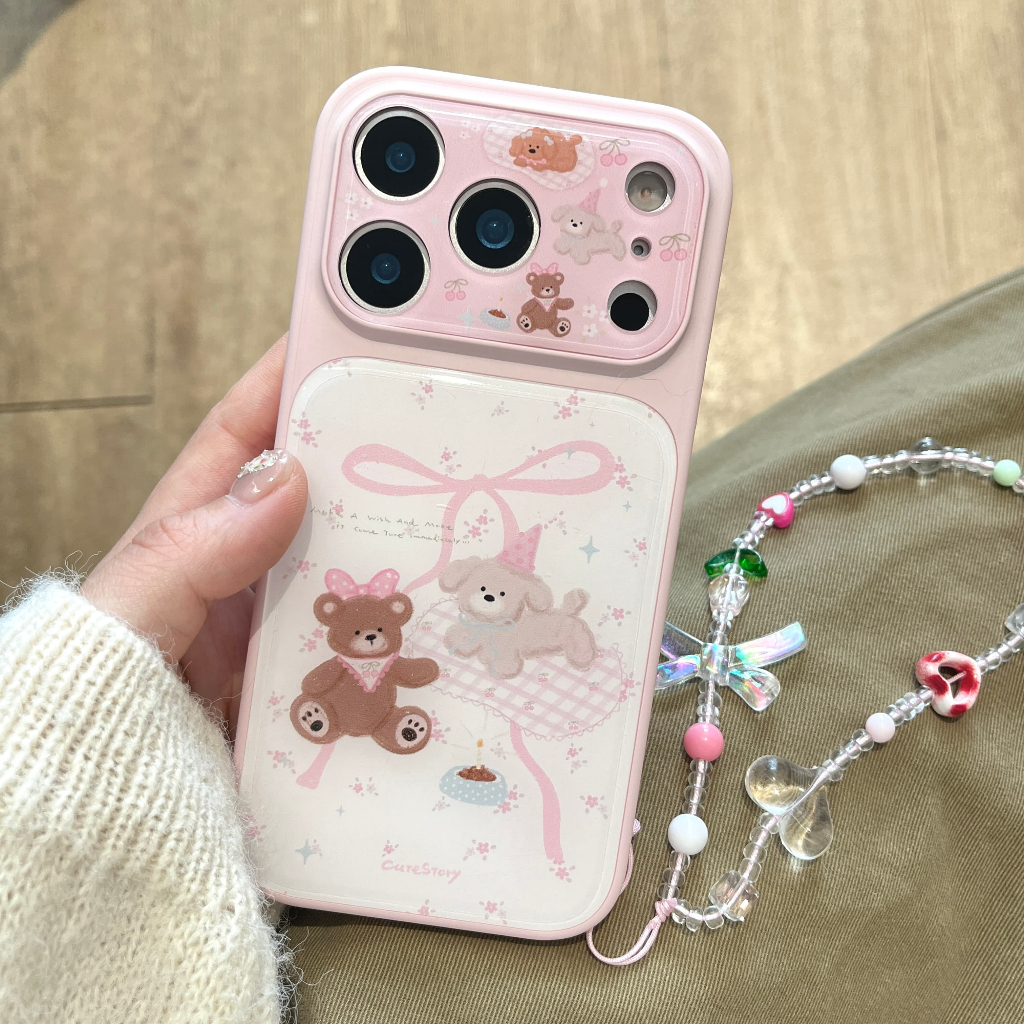 การ์ตูนน่ารักดอกไม้โบว์พรมหมีกับสร้อยข้อมือเคสโทรศัพท์สําห รูปที่ 2