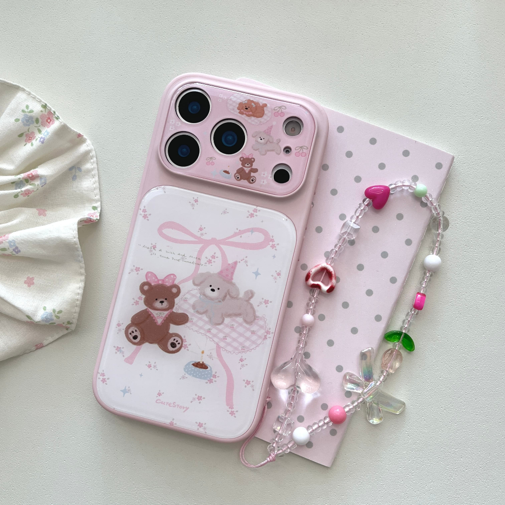การ์ตูนน่ารักดอกไม้โบว์พรมหมีกับสร้อยข้อมือเคสโทรศัพท์สําห รูปที่ 8