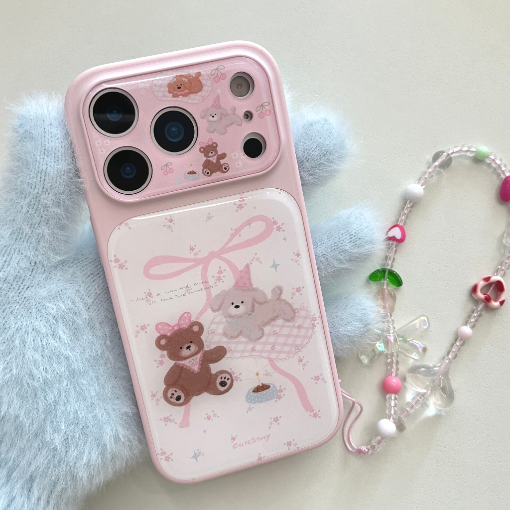 การ์ตูนน่ารักดอกไม้โบว์พรมหมีกับสร้อยข้อมือเคสโทรศัพท์สําห รูปที่ 3