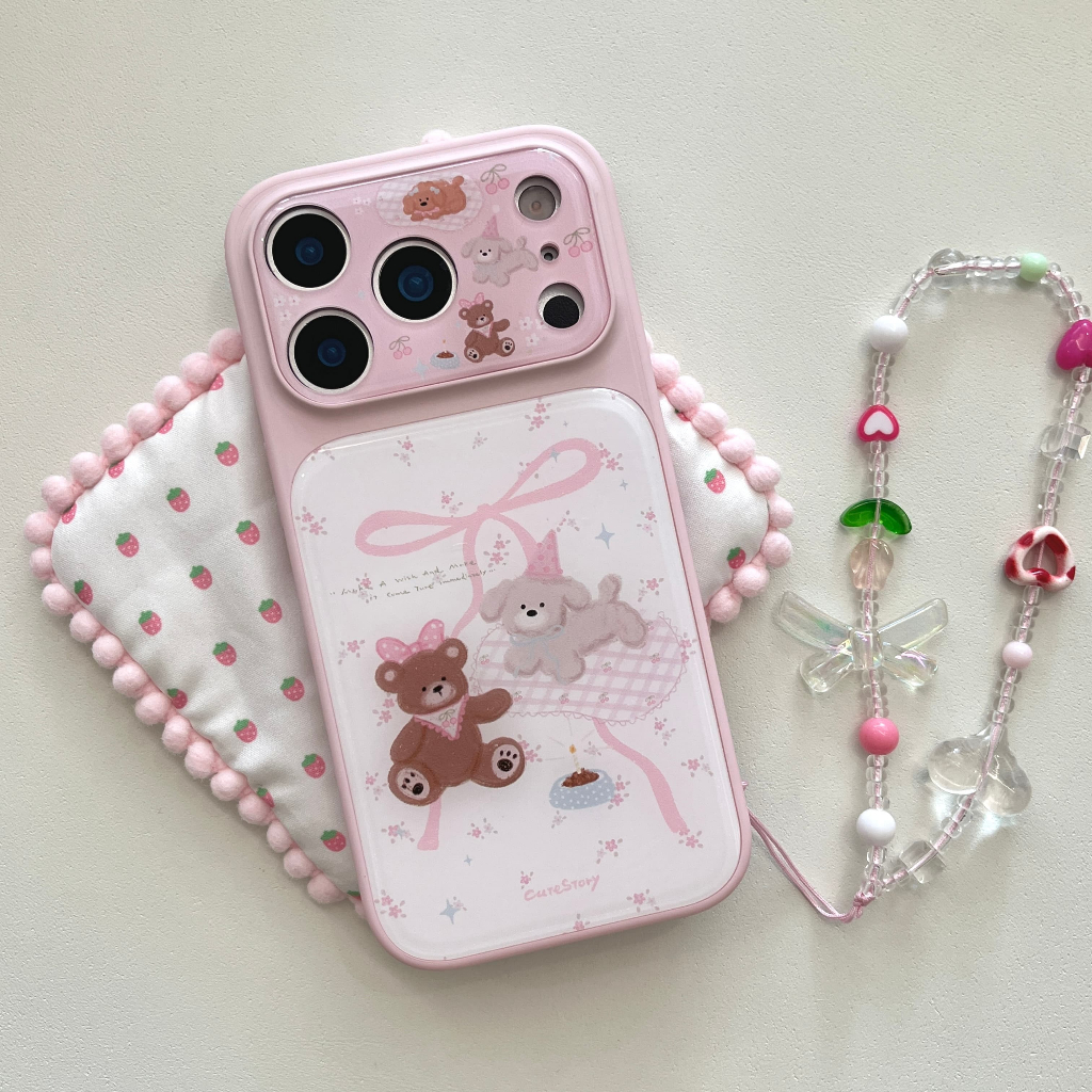 การ์ตูนน่ารักดอกไม้โบว์พรมหมีกับสร้อยข้อมือเคสโทรศัพท์สําห รูปที่ 5