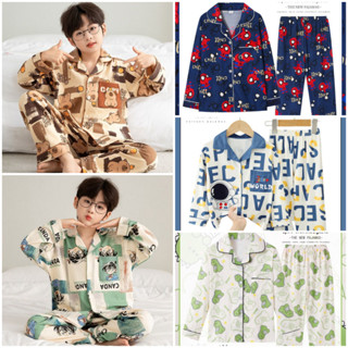 ชุดนอนคาร์ดิแกนเด็ก ชุดนอนเด็ก ชุดนอนลายการ์ตูน แขนยาว แบบบา…