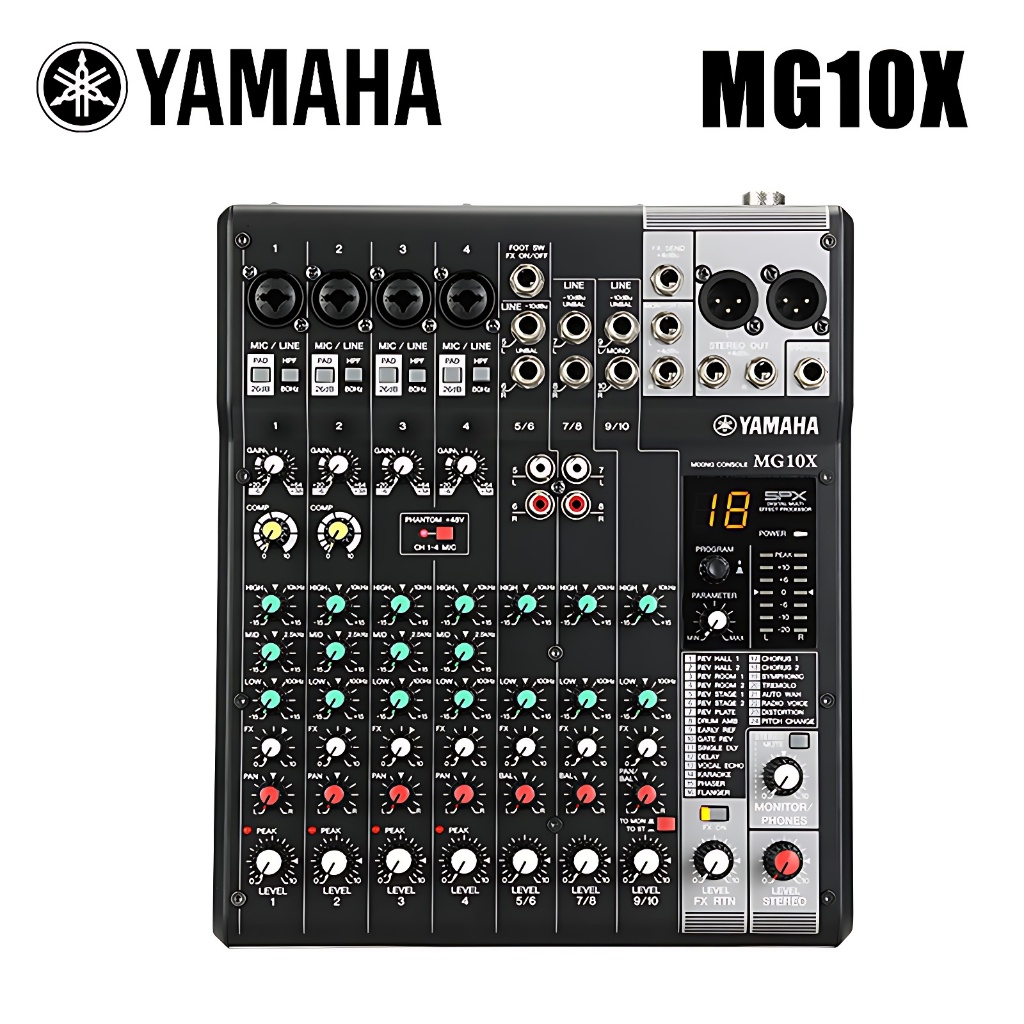 Yamaha MG10X/MG12X/MG16X ชุดเครื่องผสมเสียงระดับมืออาชีพ, 10/12/16 ช่อง, เอฟเฟกต์ SPX ในตัว, ปรีแอมป