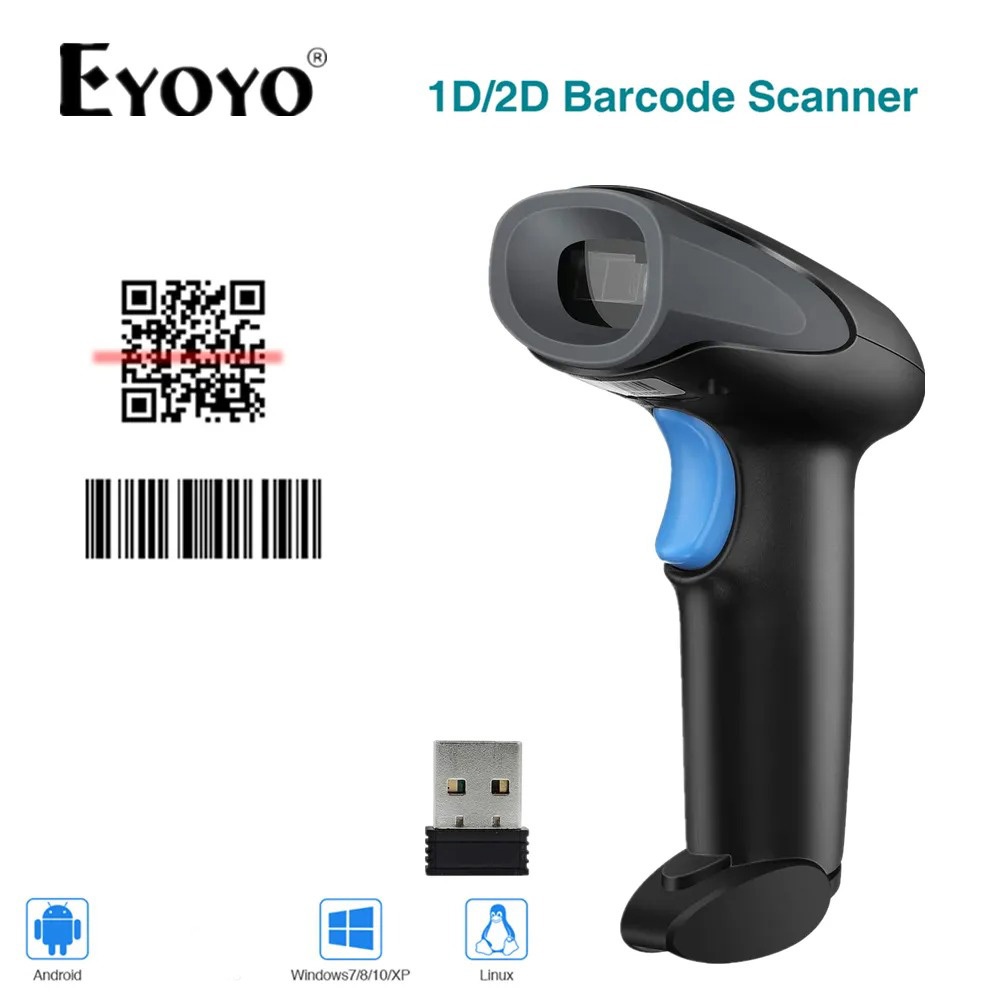 Eyoyo บลูทูธ 2D QR รหัส Barcode Scanner Handheld Bar Code Reader QR Scanner Datamatrix PDF417 สแกนหน