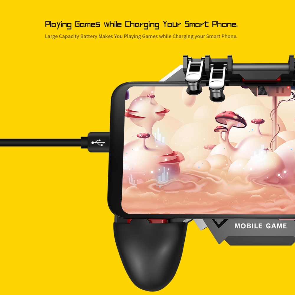 AK77 ตัวควบคุมเกมมือถือ PUBG Gamepad พร้อมเกม 6 นิ้วทริกเกอร์โทรศัพท์พัดลมระบายความร้อนยิง Sensitive