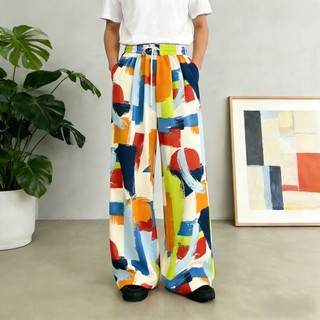 OTHERWAY Colorful Tie Dye Printed Wide Leg Casual Korean Baggy High Waisted Straight Leg Men's Pants