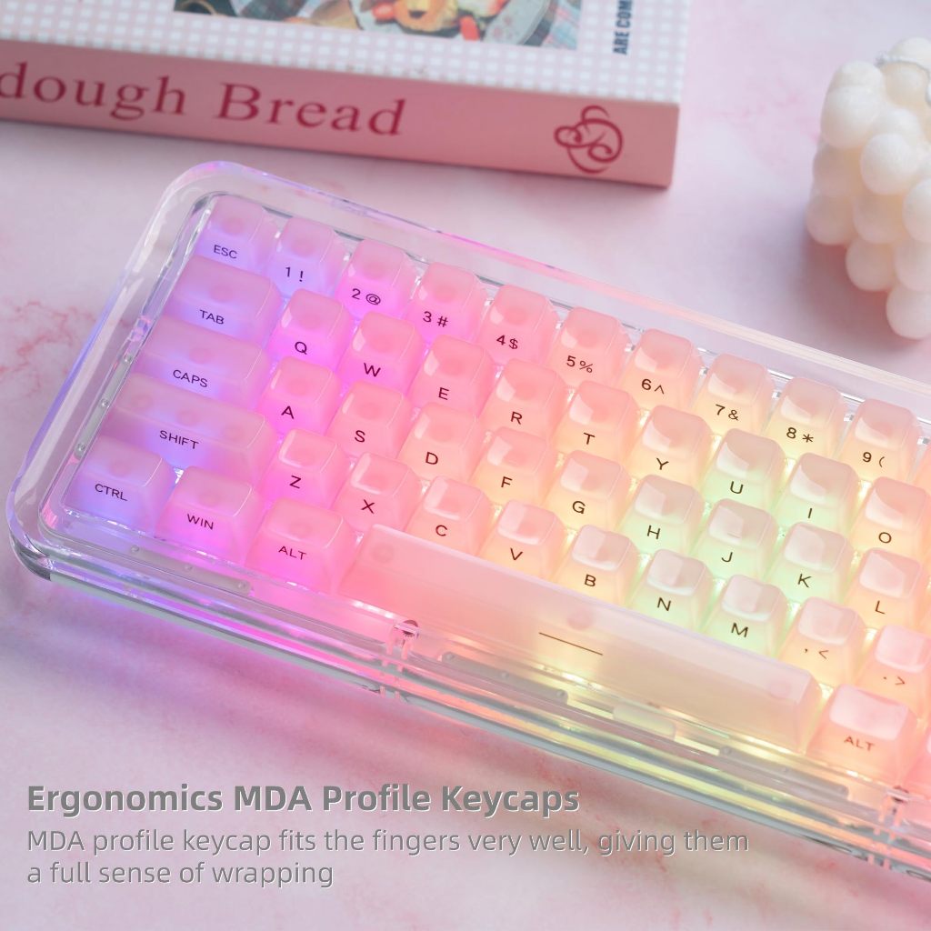 Womier Jelly สีชมพูเซรามิคสไตล์ 115 คีย์ Keycaps MDA โปรไฟล์ Clear ด้านข้างพิมพ์ Keycap ชุดสําหรับ Cherry MX/Gateron คีย์บอร์ด