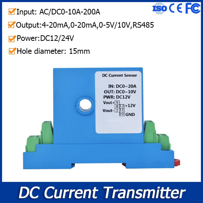 AC/DC เครื่องส่งสัญญาณกระแส 15 มม.เซ็นเซอร์ปัจจุบัน 0-150A ถึง 4-20mA 0-10V RS485 หม้อแปลงปัจจุบัน