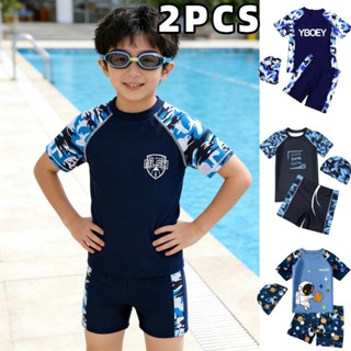 💖5-16ปี💖 ชุดว่ายน้ําเด็ก 3ชิ้น ชุดว่ายน้ําเด็กชาย หมวกว่ายน้…