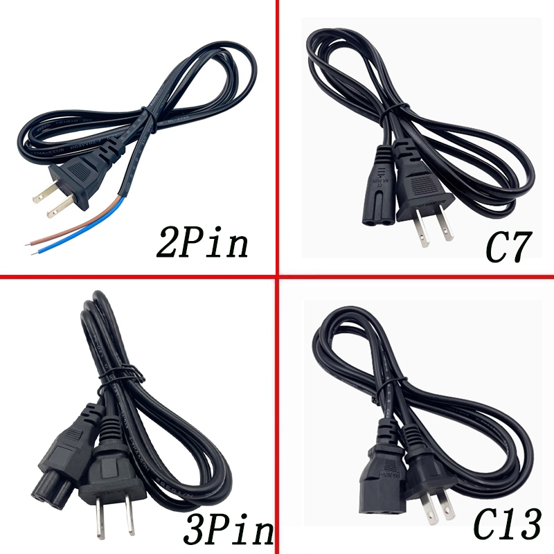 สายไฟ AC 2pin 3pin 1m หม้อหุงข้าวไฟฟ้าลวด C7 C13 สายไฟสําหรับวิทยุแบบพกพา