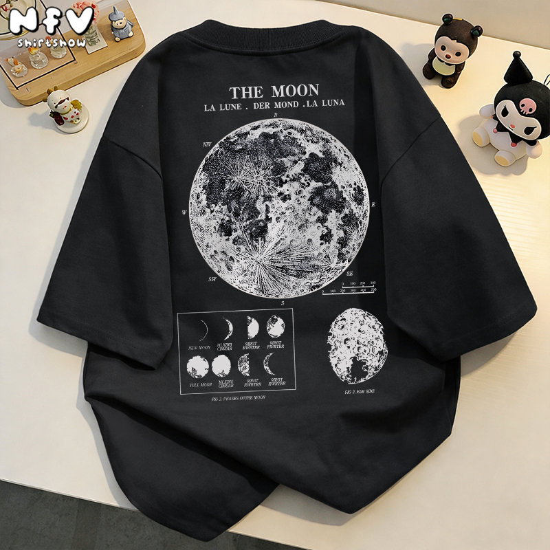 NFV พร้อมส่ง✨ลายพิมพ์ดวงจันทร์ แขนสั้น คอกลม เสื้อยืด ผ้าคอตตอน 100% โอเวอร์ไซซ์ ระบายอากาศ YG963