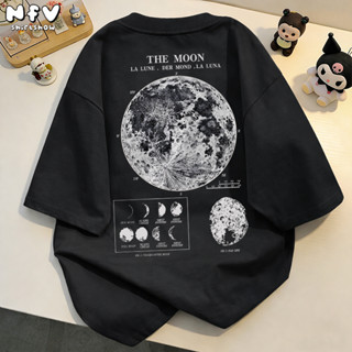 NFV พร้อมส่ง✨ลายพิมพ์ดวงจันทร์ แขนสั้น คอกลม เสื้อยืด ผ้าคอต…