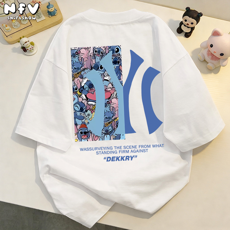 NFV เสื้อยืดฤดูร้อนลายใหม่ แขนสั้น คอตตอน100% แฟชั่นเกาหลี องทรงหลวมพิมพ์ลายย้อนยุค ผู้หญิง YG1019