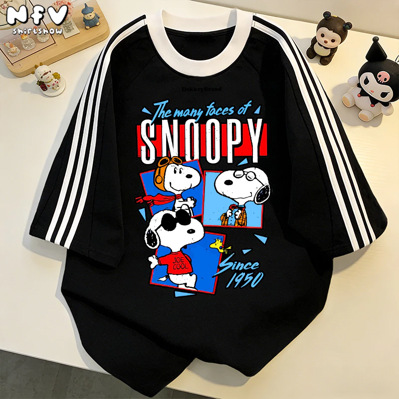 NFV เสื้อยืดคอตตอนแขนสั้น สไตล์วินเทจอเมริกัน ลายSnoopy สำหรับผู้หญิง ฤดูร้อน ดีไซน์เก๋ไก๋ที่ไม่ซ้ำใคร YG4806