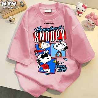 NFV เสื้อยืดคอตตอนแขนสั้น สไตล์วินเทจอเมริกัน ลายSnoopy สำหรับผู้หญิง ฤดูร้อน ดีไซน์เก๋ไก๋ที่ไม่ซ้ำใคร YG4806