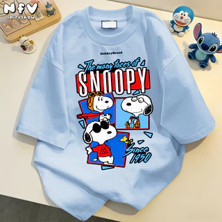 NFV เสื้อยืดคอตตอนแขนสั้น สไตล์วินเทจอเมริกัน ลายSnoopy สำหรับผู้หญิง ฤดูร้อน ดีไซน์เก๋ไก๋ที่ไม่ซ้ำใคร YG4806