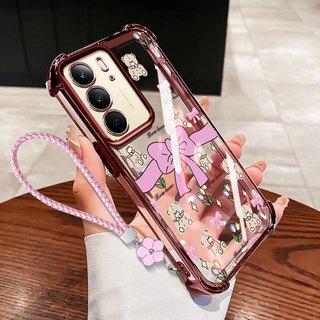 VRQR สําหรับ Oppo Realme C85 C75X C75 C71 4G 5G โบว์สดขนาดเล็กโปร่งใส Anti Drop เคสโทรศัพท์พร้อมเชือกดอกไม้