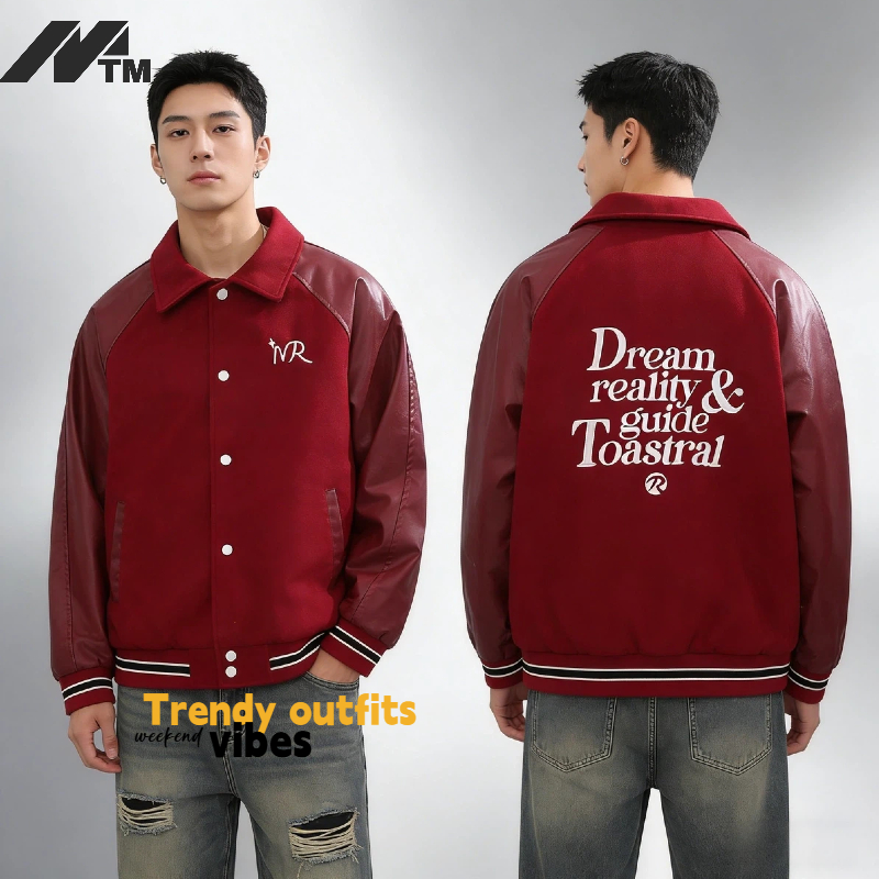 MTM เสื้อแจ็คเก็ตหนังโมโต ย้อนยุค ทรงหลวม สไตล์อเมริกัน สีสวย (แดงเลือดนก) ใส่พอดีตัว และเนื้อผ้าโอเค ส่งไว