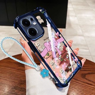 VRQR สําหรับ Vivo V70 FE 5G V60 Lite 5G 4G V60E 5G โบว์สดขนาดเล็กโปร่งใส Anti Drop เคสโทรศัพท์พร้อมเชือกดอกไม้