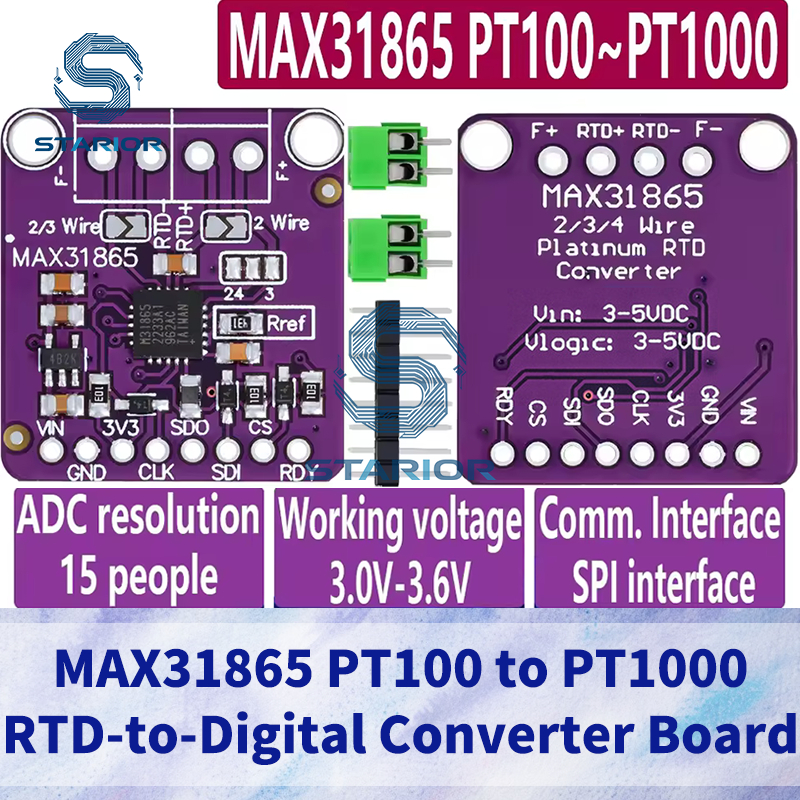 PT100 ถึง PT1000 RTD-to-Digital Converter บอร์ดอุณหภูมิ Thermocouple Sensor เครื่องขยายเสียงโมดูล 3.