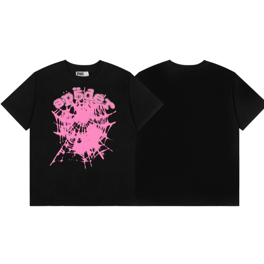 แฟชั่น SP5DER พิมพ์ใยแมงมุมเสื้อยืดแขนสั้นผ้าฝ้ายแท้