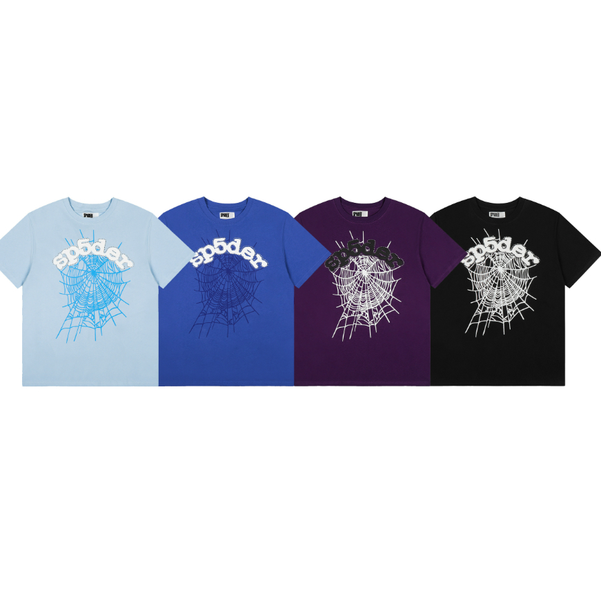 แฟชั่น SP5DER เสื้อยืดแขนสั้นผ้าฝ้ายแท้พิมพ์ลาย