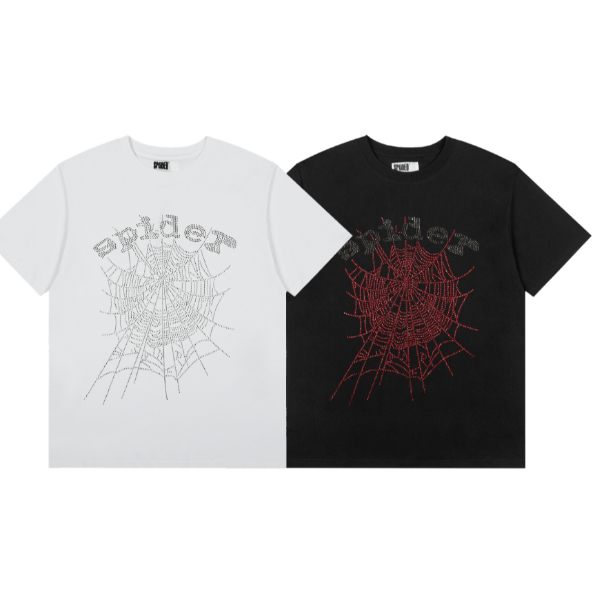 แฟชั่น SP5DER เสื้อยืดแขนสั้นผ้าฝ้ายแท้พิมพ์ลาย