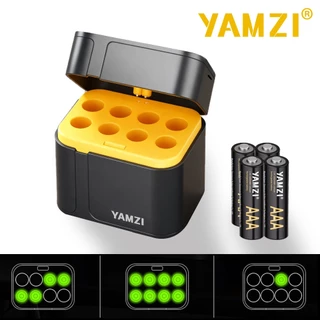 แบตเตอรี่ลิเธียมแบบชาร์จได้ yamzi ขนาด 1.5V AA และ AAA พร้อมเครื่องชาร์จอัจฉริยะ
