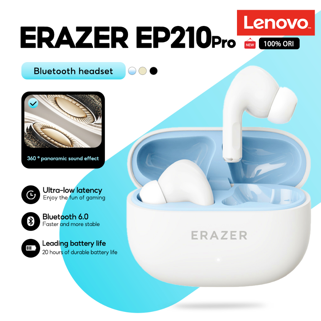 Lenovo ERAZER EP210 Pro หูฟังบลูทูธ TWS บลูทูธ 6.0 หูฟังสําหรับเล่นเกมที่มีความหน่วงต่ํา 360° แบตเตอ