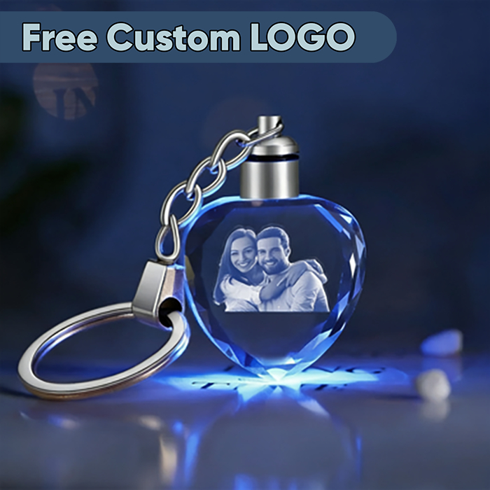 1 ชิ้นคริสตัลพวงกุญแจฟรีที่กําหนดเองใดๆออกแบบพร้อมไฟ LED ครอบครัวภาพ DIY ของขวัญวันเกิดพวงกุญแจ