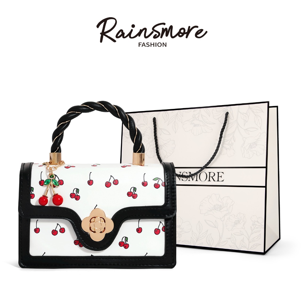 RAINSMORE-Thailand Super Hot Cherry Bag กระเป๋าถือพิมพ์ลายน่ารักทอ Handle+เครื่องประดับเชอร์รี่สาวหว