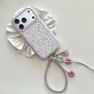 สําหรับIphone Case 17 Pro Max 16 Pro Max 15 Pro Maxสีชมพูดอกไม้เศษเคสโทรศัพท์