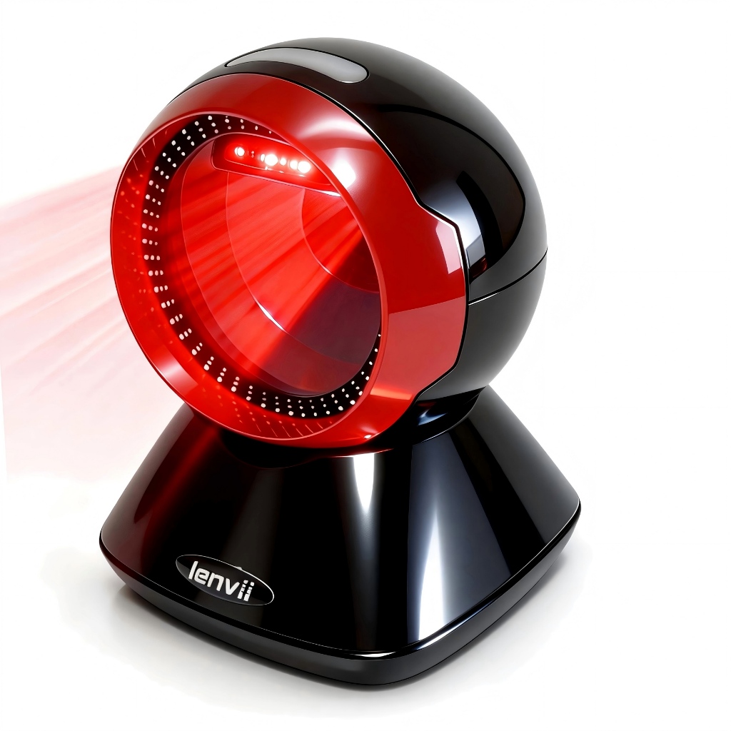 LENVII 1D/2D QR-code Desktop Ommidirectional Barcode Scanner , USB, สีแดง