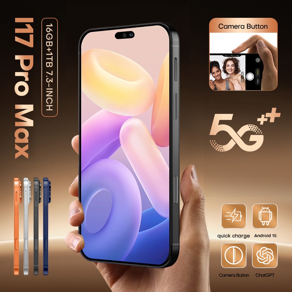 โทรศัพท์มือถือข้ามพรมแดน i17PRO MAX เครือข่าย True 4G สมาร์ทโฟน 16+1TB
