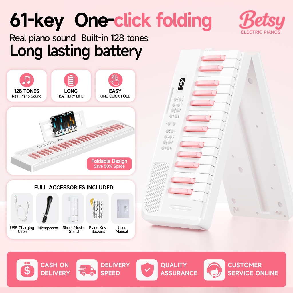 (Local Stock | COD) BETSY B151 เปียโนไฟฟ้า 61 คีย์ แบบพับได้ พกพาง่าย สำหรับเด็กและผู้เริ่มต้น