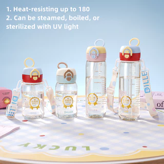 ขวดน้ํา Diller PPSU ป้องกันความร้อน 180℃, BPA-Free, Dual Head, Leakproof, 380/520ml D2606