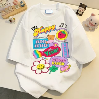 【จัดส่ง 24 ชั่วโมง】 NFV มาใหม่🌈 เสื้อยืดลายสีสัน สไตล์เกาหลี ทรงหลวม Oversize ใส่สบาย YG1600