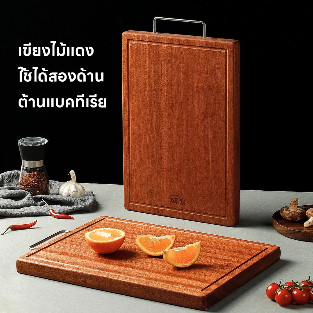 เขียงในครัวเขียงไม้เนื้อแข็งที่ได้รับการอัพเกรดเขียงมะเกลือพร้อมช่องระบายน้ําและที่จับถาดเนื้อขนาดใหญ่