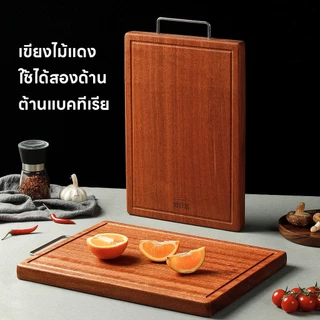 เขียงในครัวเขียงไม้เนื้อแข็งที่ได้รับการอัพเกรดเขียงมะเกลือพร้อมช่องระบายน้ําและที่จับถาดเนื้อขนาดใหญ่
