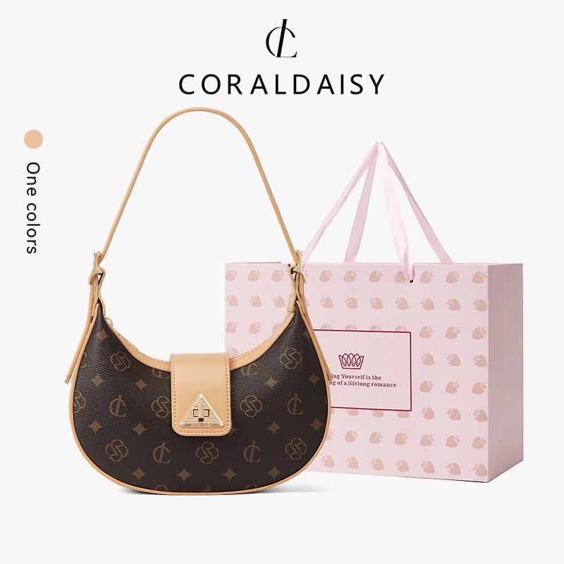 CORALDAISY สินค้าใหม่ปี 2026 กระเป๋าสะพายข้างสุดหรู หัวล็อคแบบหมุนได้ กระเป๋าสะพายไหล่ ทรงครึ่งวงกลม