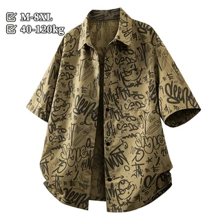 [M-8XL] เสื้อเชิ้ตแขนสั้นสำหรับผู้ชาย ทรงหลวม พลัสไซส์ ซักแล้ว сохไว เหมาะกับอากาศร้อน