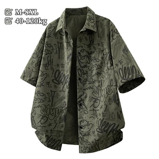 [M-8XL] เสื้อเชิ้ตแขนสั้นสำหรับผู้ชาย ทรงหลวม พลัสไซส์ ซักแล้ว сохไว เหมาะกับอากาศร้อน