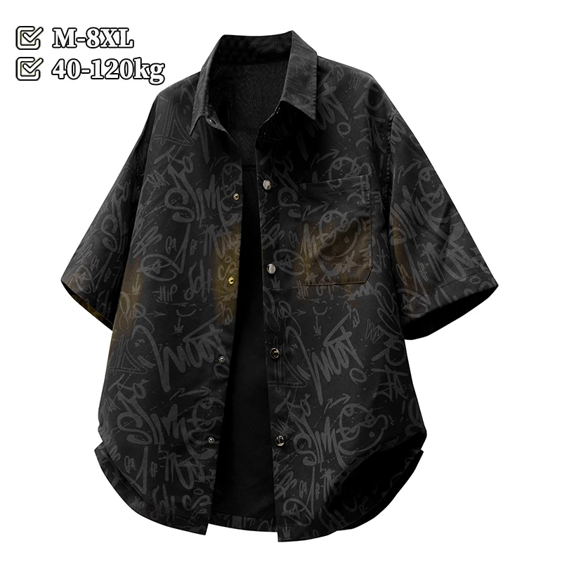 [M-8XL] เสื้อเชิ้ตแขนสั้นสำหรับผู้ชาย ทรงหลวม พลัสไซส์ ซักแล้ว сохไว เหมาะกับอากาศร้อน