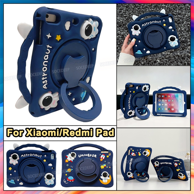 SOCEDEEP สําหรับ Xiaomi Pad 8 7 Pro 11.2 นิ้ว 2026 Redmi Pad 2 2025 RedmiPad SE 8.7 นิ้ว 2024 Redmi Pad SE 11 นิ้วปลอก 360°หมุนได้ KickStand เด็กน่ารักการ์ตูนนักบินอวกาศกันกระแทกแท็บเล็ตฝาครอบกรณี
