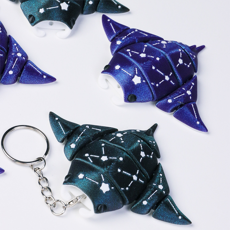 2 ชิ้น/7 ซม.Starry Shark & Manta Ray พวงกุญแจ/กระเป๋า Charm - 3D พิมพ์ Marine Life กระเป๋าเป้สะพายหลังอุปกรณ์เสริม