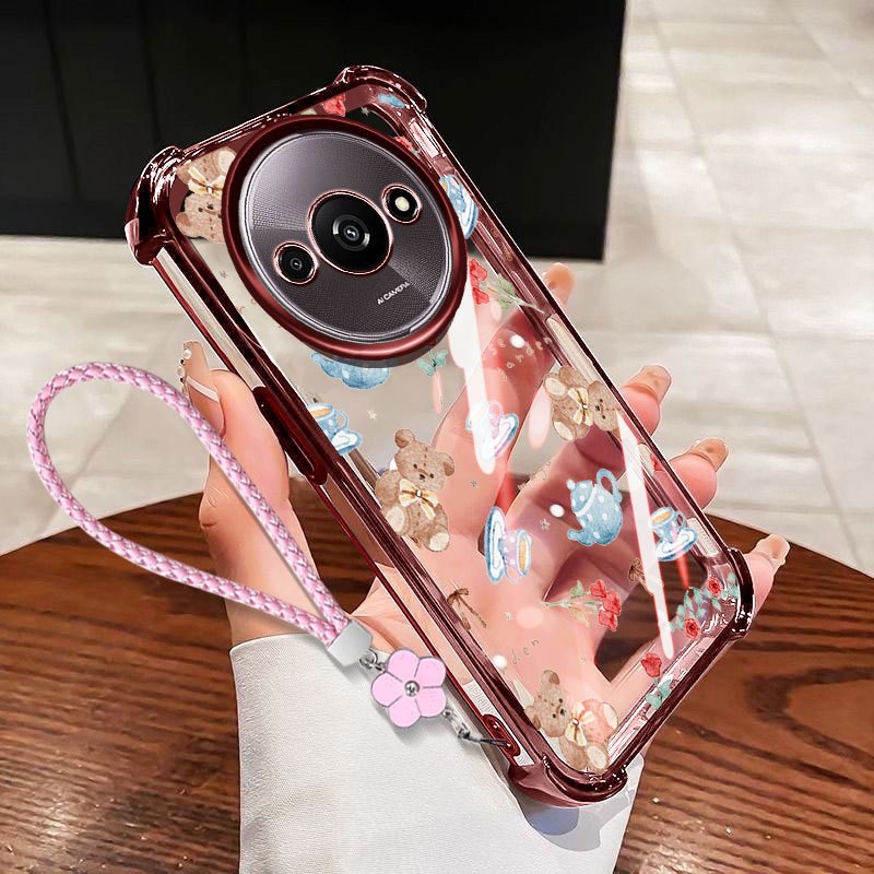 VRQRสําหรับXiaomi Redmi A3 A3X 4G A1 2022 A2 2023 Poco C61 4G Mini BearกันกระแทกClearเคสโทรศัพท์เชือ