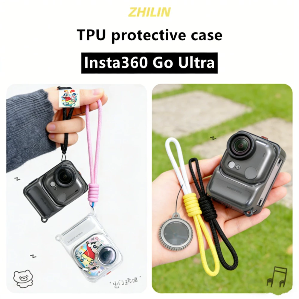 (ในสต็อก) สําหรับ Insta360 Go Ultra TPU Clear เคสป้องกันพร้อมเชือกป้องกันการสูญหายฝาครอบร่างกายโปร่งใสครอบคลุมเต็มรูปแบบฝาครอบเลนส์ป้องกันรอยขีดข่วนสําหรับ Insta360 Go Ultra